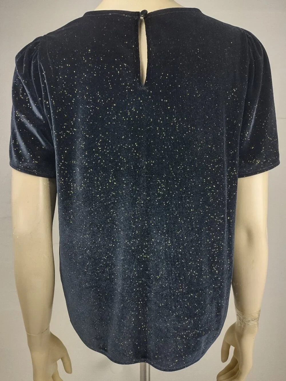 NWT J. Crew black gold metallic velour short sleeve blouse top ladies Medium